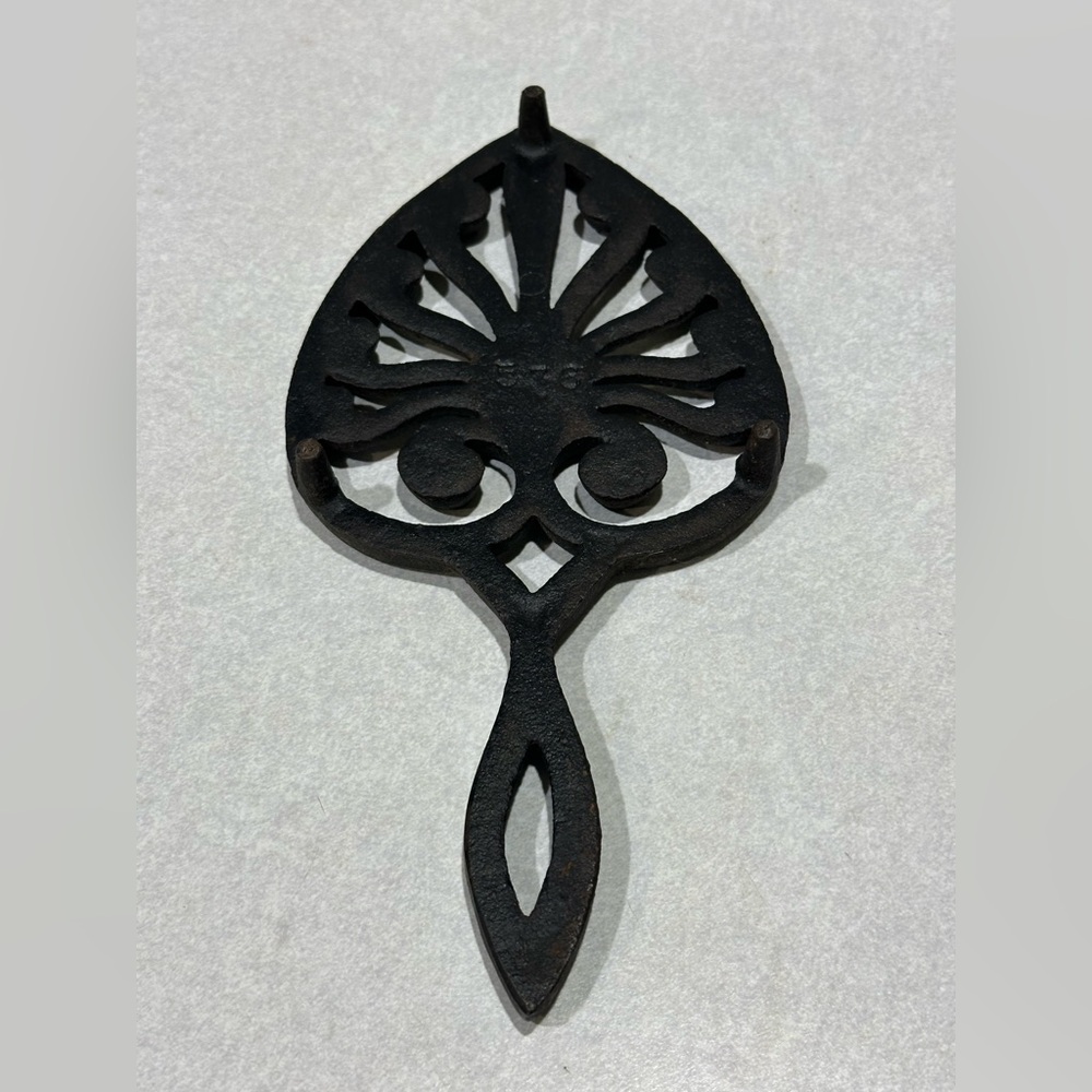 Trivet Hot Plate Vintage  Cast Iron Motif Heart Shaped 9.25in Long- Perfect Cond